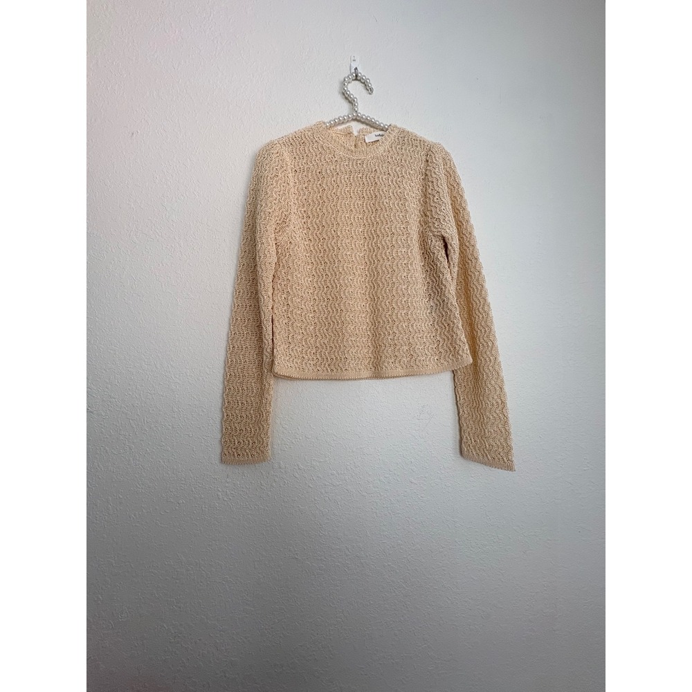 ba&sh Lady Pullover Sweater Size 2 Beige Excellent Crochet Knit Cropped Italy